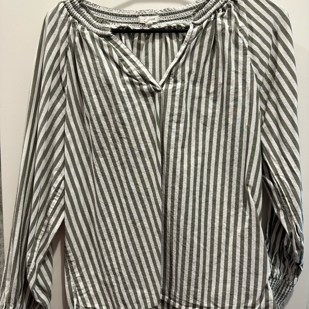 Maurices Green and White Striped Blouse